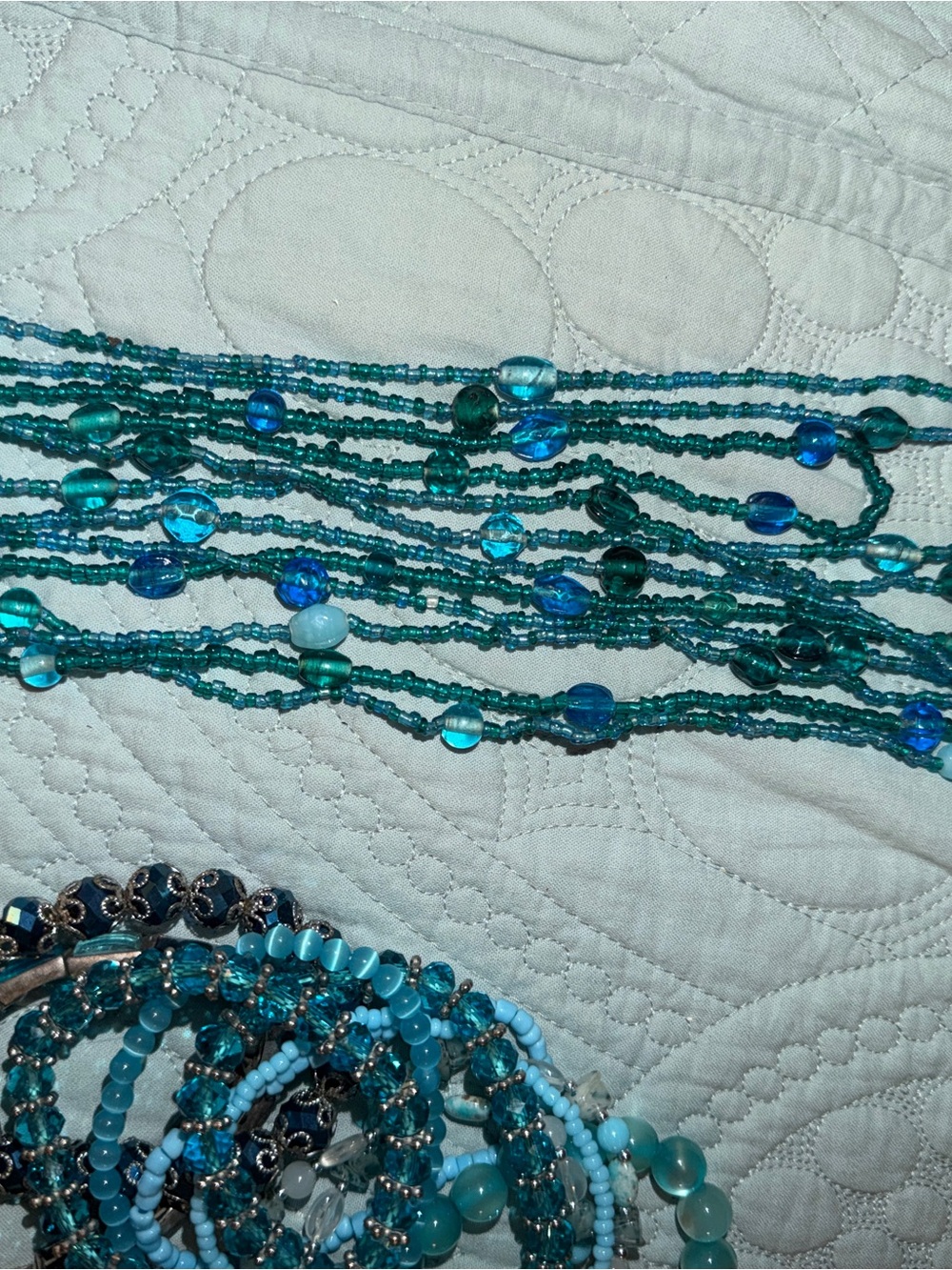 Teal Blue Multi-Strand Beaded Necklace and Bracelet Set